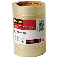 Scotch Easy Tear Tape Rolls, 25mm x 66m, Pack of 6