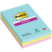 Post-it Super Sticky Ruled Notes, 101 x 152mm, Cosmic, Pack of 3 x 90 Notes