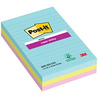Post-it Super Sticky Ruled Notes, 101 x 152mm, Cosmic, Pack of 3 x 90 Notes Post-it Super Sticky Ruled Notes, 101 x 152mm, Cosmic, Pack of 3 x 90 Notes