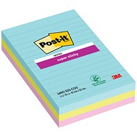 Post-it Super Sticky Notes, 101x152mm, Miami Assorted, Pack of 3 x 90 Notes