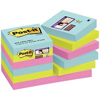 Post-It Super Sticky Notes, 47x47mm, Miami Assorted, Pack of 12 x 90 Notes