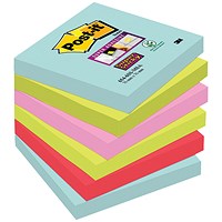Post-It Super Sticky Notes, 76x76mm, Miami assorted, Pack of 6 x 90 Notes