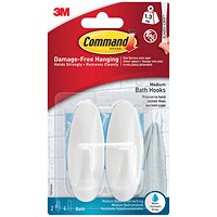 Command Medium Bath Oval Hooks With Command Adhesive Strips, White, Pack of 2 Command Medium Bath Oval Hooks With Command Adhesive Strips, White, Pack of 2