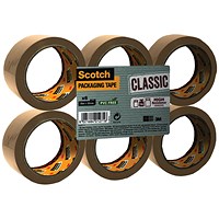 Scotch Classic Packaging Tape, 50mmx66m, Buff, Pack of 6