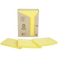 Post-it Recycled Notes, 76x127mm, 100 Sheets, Canary Yellow, Pack of 16