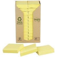 Post-it Recycled Notes, 38x51mm, 100 Sheets, Canary Yellow, Pack of 24