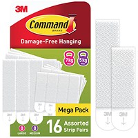 Command Picture Hanging Strips 8 Pairs Medium + 8 Pairs Large White (Pack of 16)
