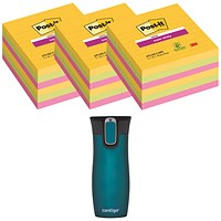 Post-it Super Sticky XL Ruled Notes, 101 x 101mm, Rio, Pack of 6 x 90 Notes - Buy 3 Get Free Travel Mug