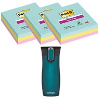 Post-it Super Sticky XL Ruled Notes, 101 x 101mm, Miami, Pack of 3 x 70 Notes - Buy 3 Get Free Travel Mug