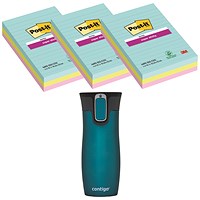 Post-it Super Sticky Ruled Notes, 101 x 152mm, Cosmic, Pack of 3 x 90 Notes - Buy 3 Get Free Travel Mug