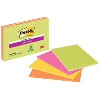 Post-it Super Sticky Meeting Notes, 152x101mm, Bright Colours, Pack of 4 of 45 Notes