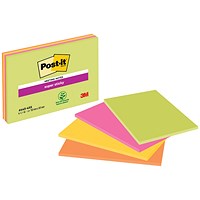 Post-it Super Sticky Meeting Notes, 148 x 98mm, Bright Colours, Pack of 4 of 45 Notes