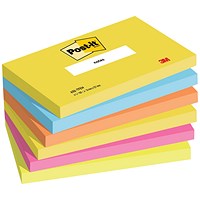 Post-it Energetic Palette Colour Notes, 76 x 127mm, Rainbow Colours, Pack of 6 x 100 Notes