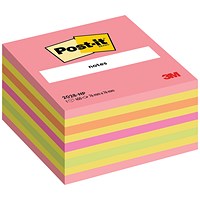 Post-it Note Cube, 76 x 76mm, Neon Assorted, 450 Notes per Cube