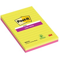 Post-it Notes Super Sticky Ruled Notes, 127 x 203mm, Ultra, Pack of 2 x 45 Notes