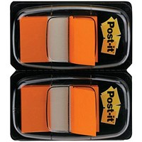 Post-it Index Tabs Dispenser with Orange Tabs, 25 x 43mm, Pack of 2(100 Flags in total)