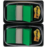 Post-it Index Tabs Dispenser with Green Tabs, 25 x 43mm, Pack of 2(100 Flags in total)