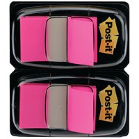 Post-it Index Tabs Dispenser with Pink Tabs, 25 x 43mm, Pack of 2(100 Flags in total)