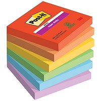 Post-it Super Sticky Notes, 76 x 76mm, Playful, Pack of 6 x 90 Notes