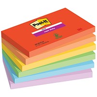 Post-it Super Sticky Notes, 76 x 127mm, Playful, Pack of 6 x 90 Notes