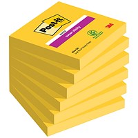 Post-it Super Sticky Notes, 76 x 76mm, Ultra Yellow, Pack of 6 x 90 Notes