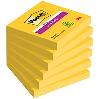 Post-it Notes Super Sticky, 76 x 76mm, Ultra Yellow, Pack of 6 x 90 Notes