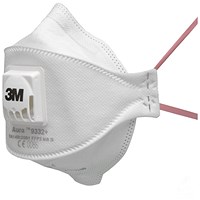 3M Aura 9332+ FFP3V Fold-Flat Valved Mask, White, Pack of 10
