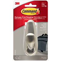 Command Brushed Nickel Metal Hanging Hook And Adhesive Strips Large