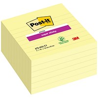 Post-it Super Sticky Ruled Notes, 101 x 101mm, Yellow, Pack of 6 x 90 Notes