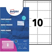Avery 4820 Printable Name Badges with Plastic Cases and Pins, 90 x 50 mm Badges, Pack of 50, White