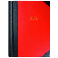 Collins A4 Desk Diary, 2 Pages Per Day, Red/Black, 2025