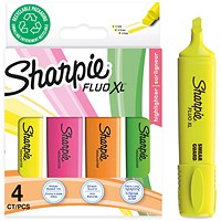 Sharpie Fluo XL Highlighters Chisel Tip Assorted Fluorescent Colours, Pack of 4