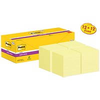 Post-it Super Sticky Notes Value Pack 76 mm x 76 mm 12 pads + 12 FREE Canary Yellow (Pack 24) - 7100290162