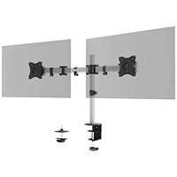 Durable Select Monitor Mount Deskclamped Dual Monitor Arms, Adjustable Height and Tilt, Silver Durable Select Monitor Mount Deskclamped Dual Monitor Arms, Adjustable Height and Tilt, Silver