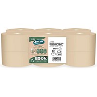 Purely Kind Mini Jumbo Unbleached Toilet Roll, 2-Ply, 120m, 62mm Core, Pack of 12