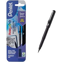 Pentel Arts Pocket Brush Pen with 2 Refills, Black