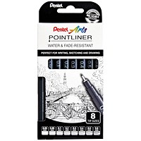 Pentel Pointliner Pigment Pen, Assorted Sizes, Black, Pack of 8 Pentel Pointliner Pigment Pen, Assorted Sizes, Black, Pack of 8