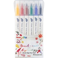 Pentel Arts TwinTip Brush Sign Pen, Asssorted, Pack of 6