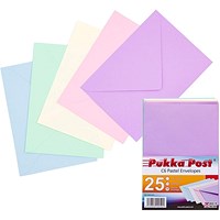 Pukka Post & Packaging C6 Envelopes, Plain, Gummed, 100gsm, Pastel Assorted Colours, Pack of 25