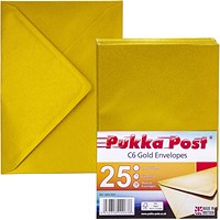Pukka Post & Packaging C6 Envelopes, Plain, Gummed, 100gsm, Gold, Pack of 25
