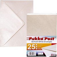 Pukka Post & Packaging C6 Envelopes, Plain, Gummed, 100gsm, White, Pack of 25