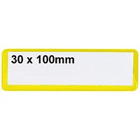 Beaverswood Magnetic PVC Clear Front Ticket Pouches For Warehouse Shelving and Racking, H30mmxW100mm, Yellow, Pack of 100 Beaverswood Magnetic PVC Clear Front Ticket Pouches For Warehouse Shelving and Racking, H30mmxW100mm, Yellow, Pack of 100