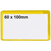 Beaverswood Magnetic PVC Clear Front Ticket Pouches For Warehouse Shelving and Racking, H60mmxW100mm, Yellow, Pack of 100