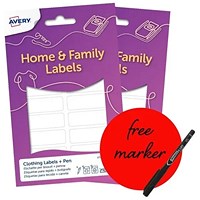 Avery Clothing Labels and Pen 45x13mm White (Pack 72 and Free Pen) - ETVET36X2PEN.UK