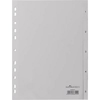 Durable 5 Part Numbered Tab Reinforced Punched Index Divider, 1-5 Grey Tabs, A4, Grey