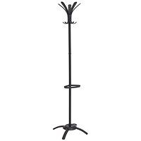 Alba Coat Stand 5 Pegs Plus 5 Mini Pegs Steel H175cm Black -