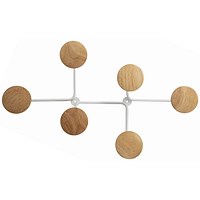 Alba Contemporary Wall Coat Hook, 6 Pegs, White/Light Wood