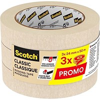 Scotch Classic Masking Tape 24mm x 50m (Pack 3) -