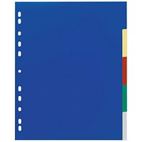 Durable 5 Part Coloured Tab Index Punched File Dividers, A4+, Multicolour, Pack of 20
