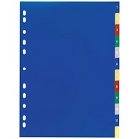Durable A4 12 Part 1-12 With Coloured Tabs Printed and Cover Sheet Index, Multicoloured, Pack of 20